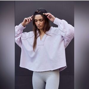 Free People Movement Spin Pullover V-Neck Hoodie in Lilac NWT